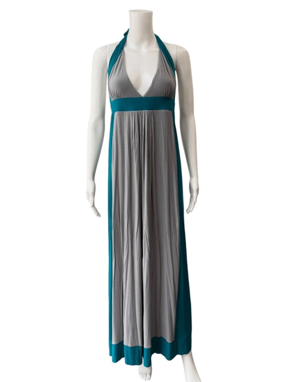 t-bags Los Angeles Teal Gray Colorblock Halter Neck Maxi Dress size Small